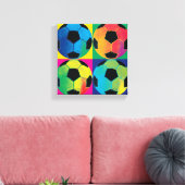 Vier Voetballen in verschillende kleuren Canvas Afdruk (Insitu (Woonkamer))