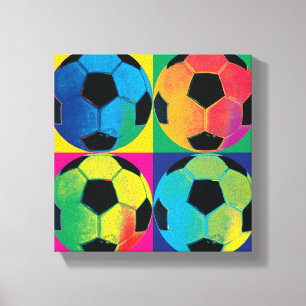 Vier Voetballen in verschillende kleuren Canvas Afdruk