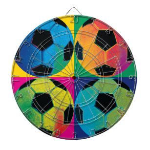 Vier Voetballen in verschillende kleuren Dartbord