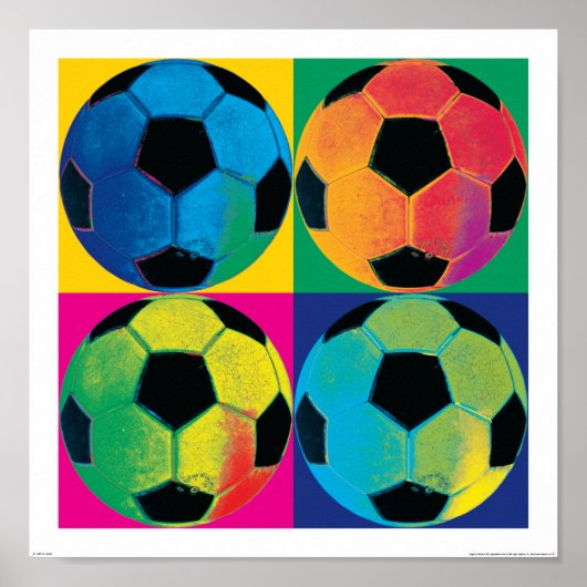 Vier Voetballen in verschillende kleuren Poster (Voorkant)