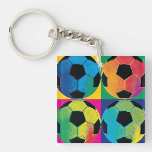 Vier Voetballen in verschillende kleuren Sleutelhanger (Voorkant)