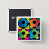 Vier Voetballen in verschillende kleuren Vierkante Button 5,1 Cm (Voorkant /achterkant)