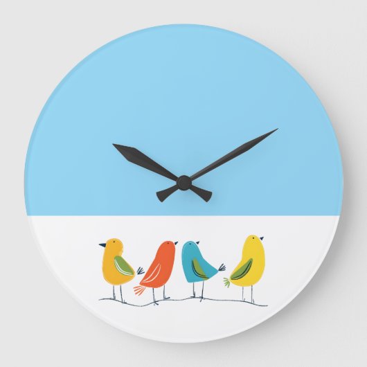 Vier vogels op een tak grote klok (Voorkant)