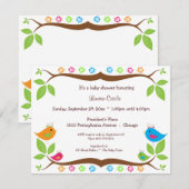 Vier vogelsoorten — Uitnodiging tot Baby shower (Voorkant / Achterkant)