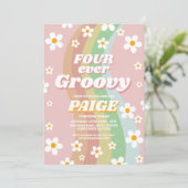 VIER voor altijd Groovy 4de Verjaardag Roze Meisje Kaart (Staand voorkant)