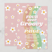 VIER voor altijd Groovy 4e Verjaardag Forever Roze Kaart (Voorkant / Achterkant)