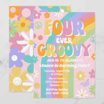 Vier-voor-altijd Groovy Verjaardagsuitnodiging