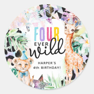 VIER voor altijd Wilde Safari Dieren Cool 4de Verj Ronde Sticker