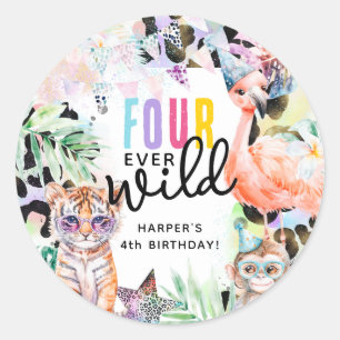 VIER voor altijd Wilde Safari Dieren Cool 4e Verja Ronde Sticker