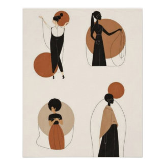 Vier Vrouwelijke Vormen | Moderne Afrikaanse Abstr Perfect Poster