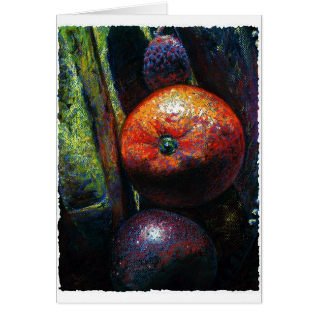 Vier vruchten: Sinaasappel, Banaan, Plum, Lychee (Voorkant)