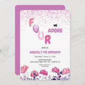 Vier We aanbidden Glitter 4e roze verjaardagsfeest Kaart (Voorkant / Achterkant)