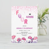 Vier We aanbidden Glitter 4e roze verjaardagsfeest Kaart (Staand voorkant)