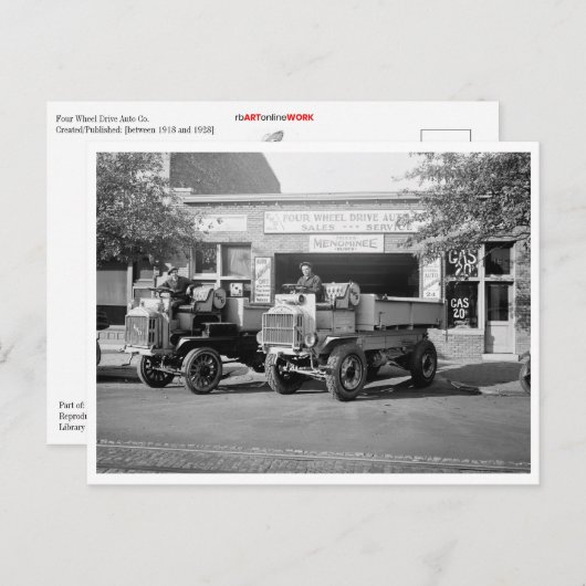 Vier wielaandrijving auto Co. Briefkaart (Voorkant / Achterkant)