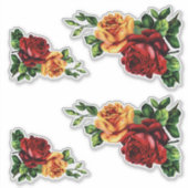 Vier Wijn Rode en Gouden Gele Rozen Sticker (Voorkant)