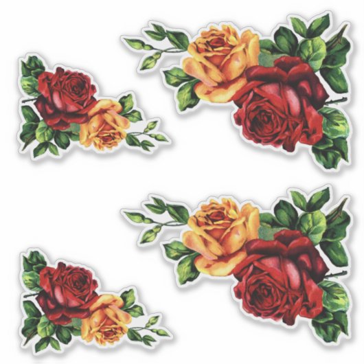 Vier Wijn Rode en Gouden Gele Rozen Sticker (Voorkant)