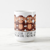 Vier wijze apen: een moderne twist koffiemok (Center)