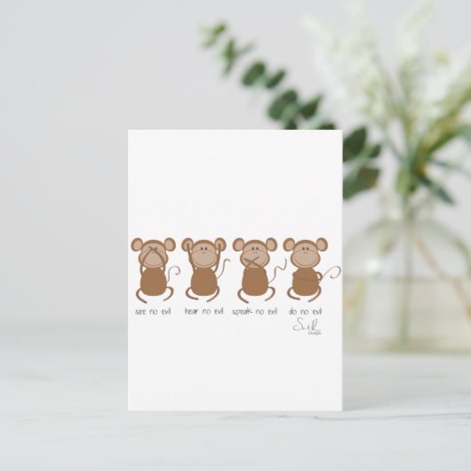 vier wijzen apen briefkaart (Staand voorkant)