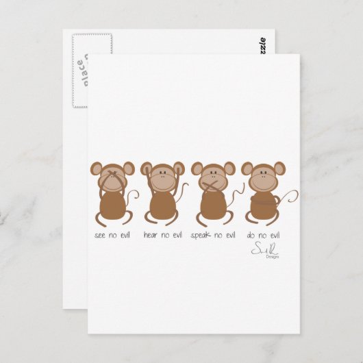 vier wijzen apen briefkaart (Voorkant / Achterkant)