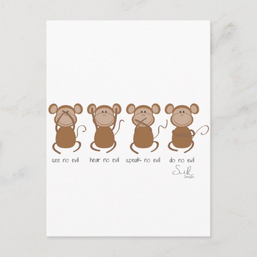 vier wijzen apen briefkaart (Voorkant)