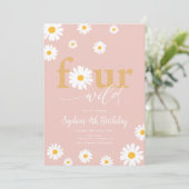 VIER Wild Boho Roze Madeliefje 4e Verjaardag Kaart (Staand voorkant)