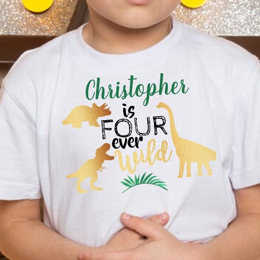 Vier WILD Dinosaur Boys 4e Verjaardag Kinder Shirts