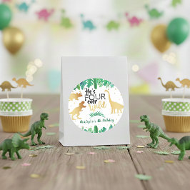 Vier Wild Dinosaur Boys 4e Verjaardag Ronde Sticker