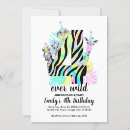 Vier wilde 4e Wild Birthday-uitnodiging ooit Kaart