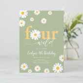 Vier Wilde Boho Sage Green Daisy 4e verjaardag Kaart (Staand voorkant)
