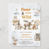 Vier Wilde Bossen Dieren 4e Verjaardag Kaart (Voorkant)