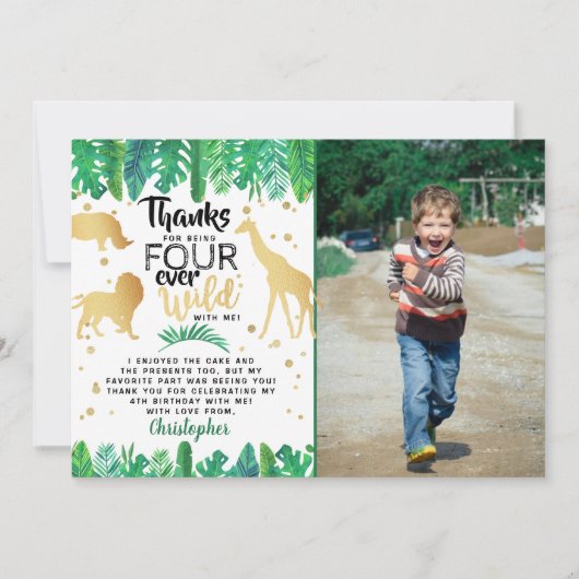 Vier Wilde Boys 4e verjaardag Foto Bedankkaart (Voorkant)