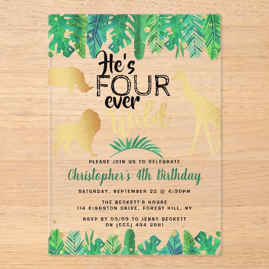 Vier Wilde Boys op de vierde verjaardag Acryl Uitnodigingen (Voorkant)