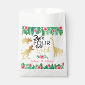 Vier Wilde Dinosaurus Meisjes 4e Verjaardagsfeest Bedankzakje (Voorkant)