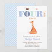 VIER Wilde Fox 4e verjaardag Uitnodigingen voor jo (Voorkant / Achterkant)