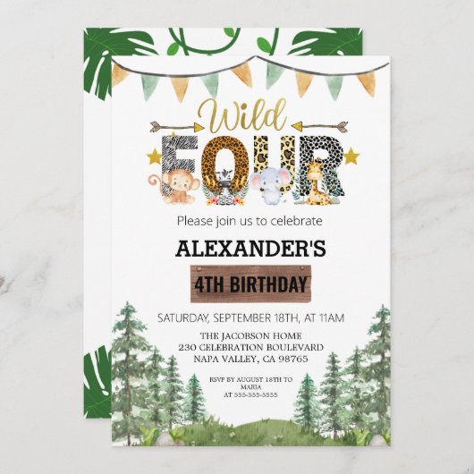 Vier Wilde GeboorteDag Feest Kaart (Voorkant / Achterkant)