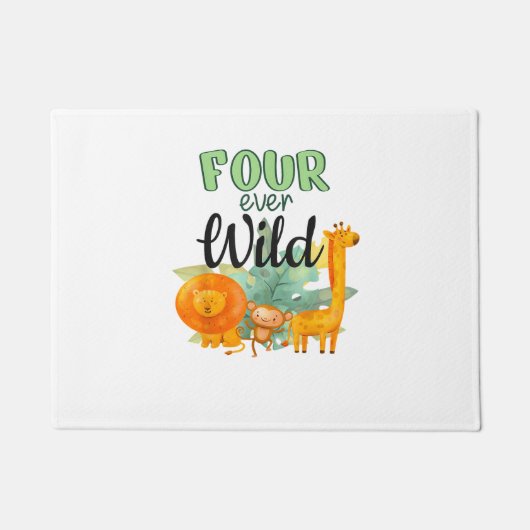 Vier Wilde Giraffe Apenleeuw Oerwoud 4e Geboorte Deurmat (Voorkant)