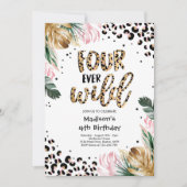 Vier Wilde Leopard-afdrukken op 4-jarige verjaarda Kaart (Voorkant)