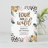 Vier Wilde Leopard-afdrukken op 4-jarige verjaarda Kaart (Staand voorkant)