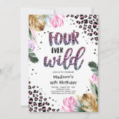 Vier Wilde Leopard-afdrukken op 4-jarige verjaarda Kaart (Voorkant)