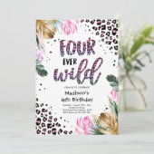 Vier Wilde Leopard-afdrukken op 4-jarige verjaarda Kaart (Staand voorkant)