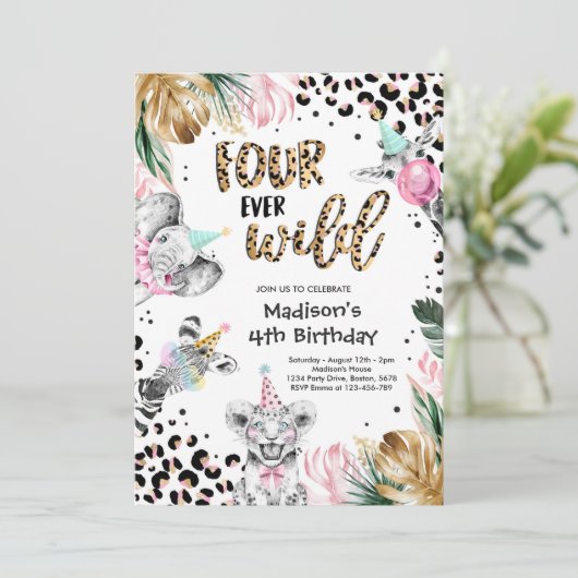 Vier Wilde Leopard Safari Dieren vierde verjaardag Kaart (Staand voorkant)