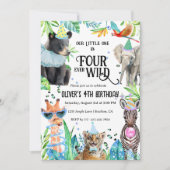 Vier Wilde Leopard Safari Dieren vierde verjaardag Kaart (Voorkant)