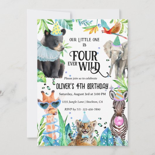 Vier Wilde Leopard Safari Dieren vierde verjaardag Kaart (Voorkant)