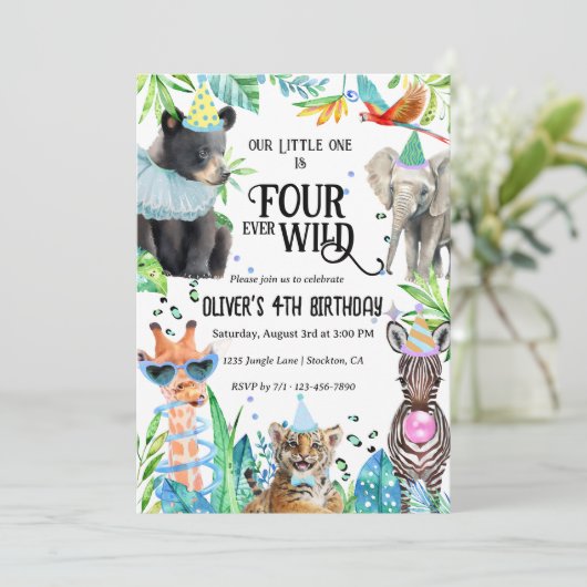 Vier Wilde Leopard Safari Dieren vierde verjaardag Kaart (Staand voorkant)