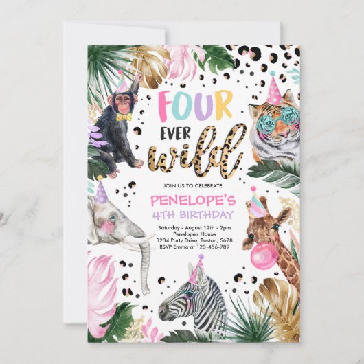 Vier Wilde Leopard Safari Dieren vierde verjaardag Kaart (Voorkant)