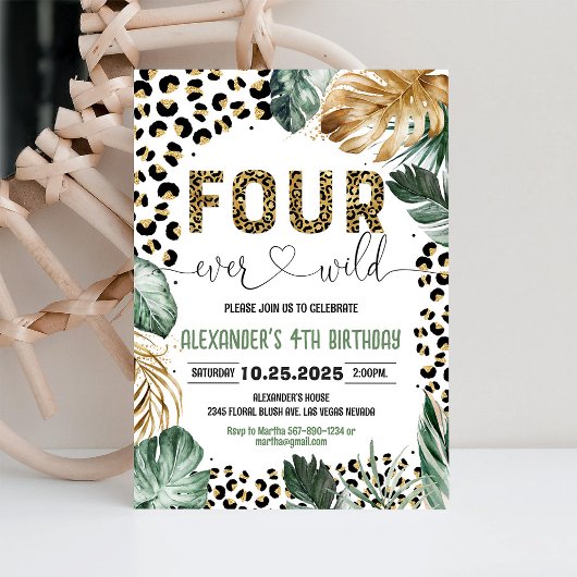 Vier Wilde Luipaard Print Oerwoud Verjaardag Kaart