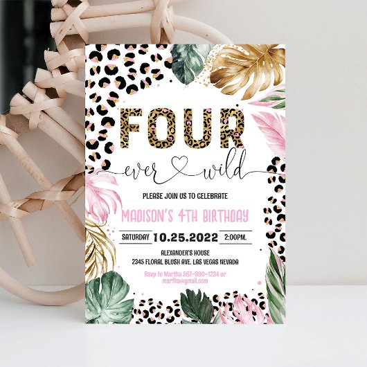 Vier Wilde Luipaard Print Oerwoud Verjaardag Kaart