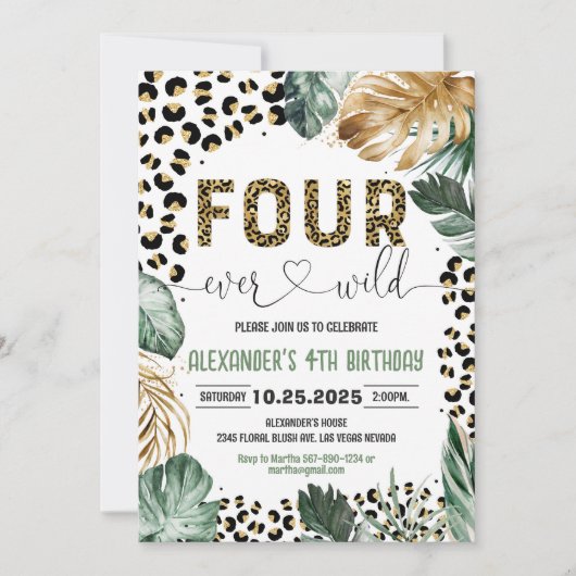 Vier Wilde Luipaard Print Oerwoud Verjaardag Kaart (Voorkant)