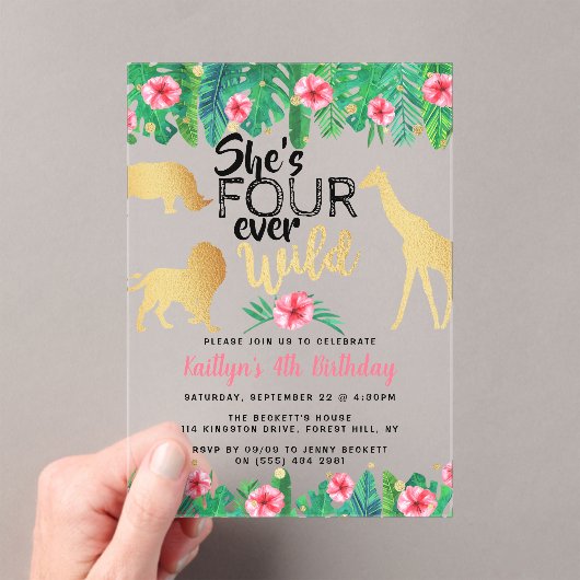 Vier Wilde Meisjes op de vierde verjaardag Acryl Uitnodigingen (Insitu (Draagbaar))