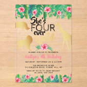 Vier Wilde Meisjes op de vierde verjaardag Acryl Uitnodigingen (Voorkant)